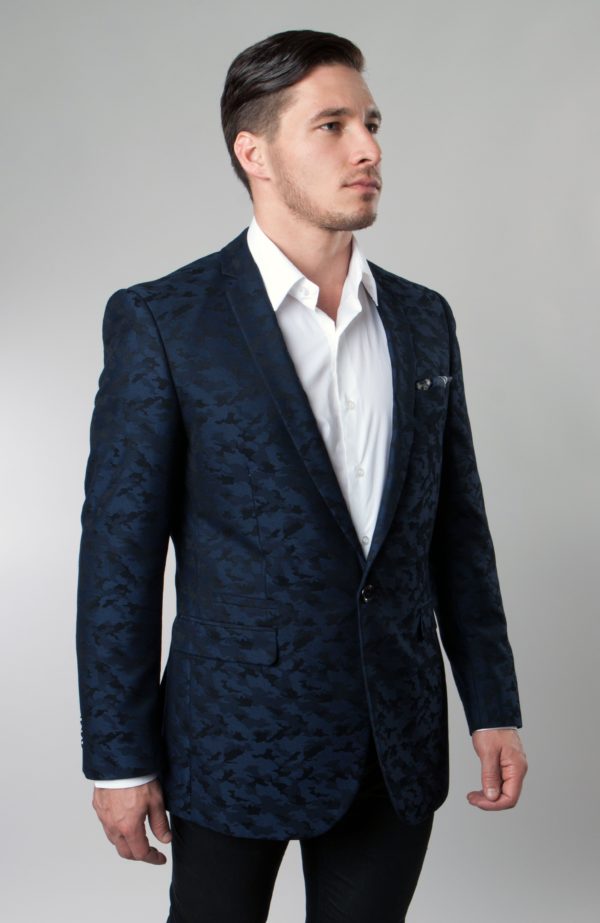 Navy Patterned One Button Ultra Slim Fit Jacket-0