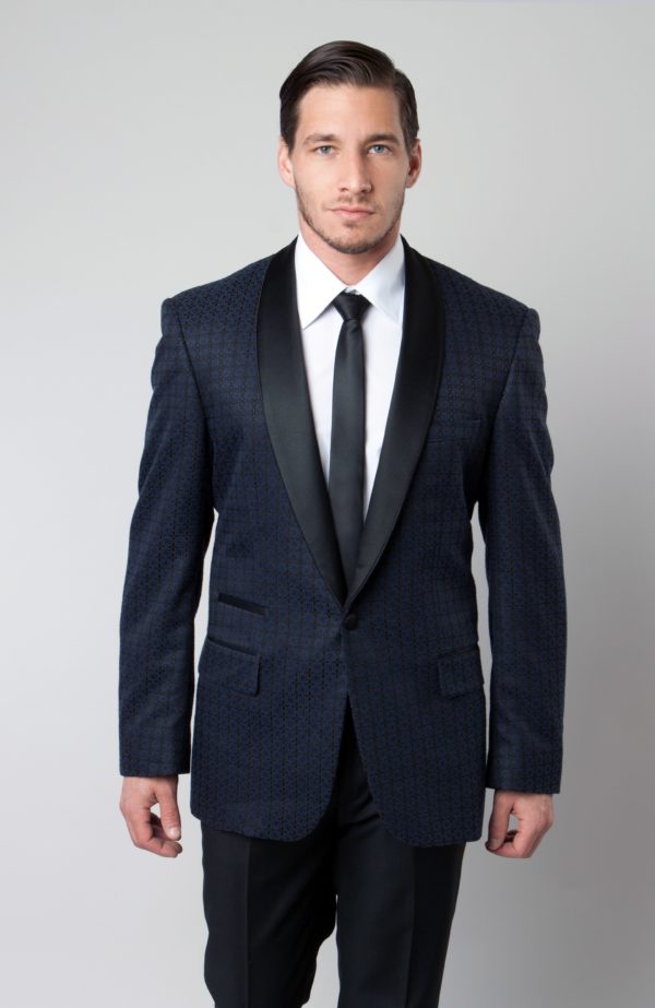 Navy Patterned One Button Ultra Slim Fit Jacket-0