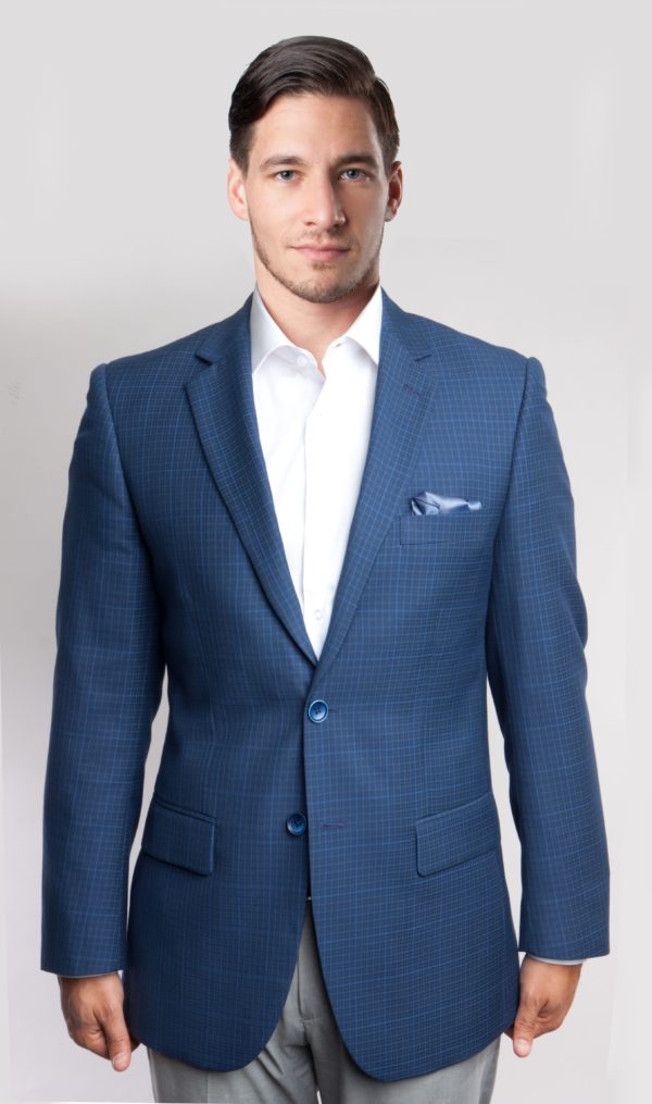 Sunday Best Two Tone Blue Plaid Modern Fit Two Button Jacket-26567