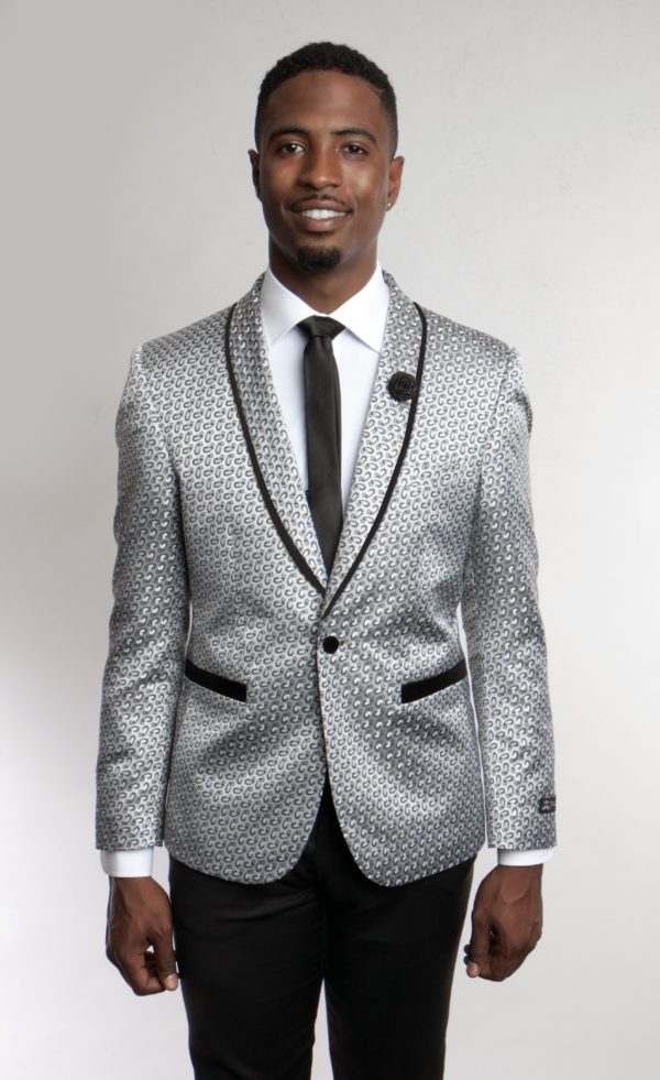 Dark Silver One Button Ultra Slim Fit Jacket with Shawl Collar-33882