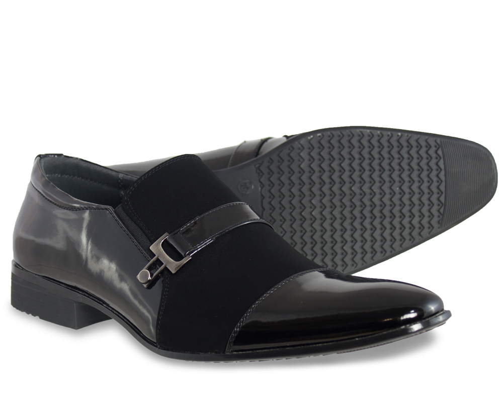 Portabella Black Tuxedo Shoe with Buckle Side and Bottom View