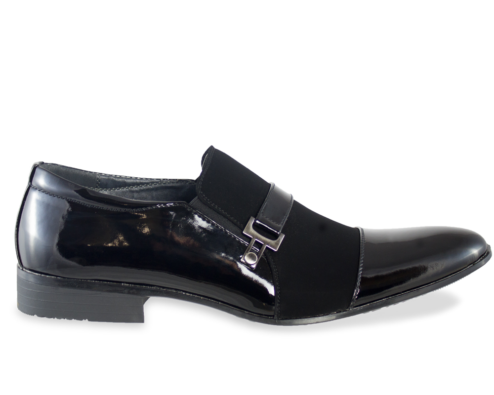 Portabella Black Tuxedo Shoe with Buckle Side View