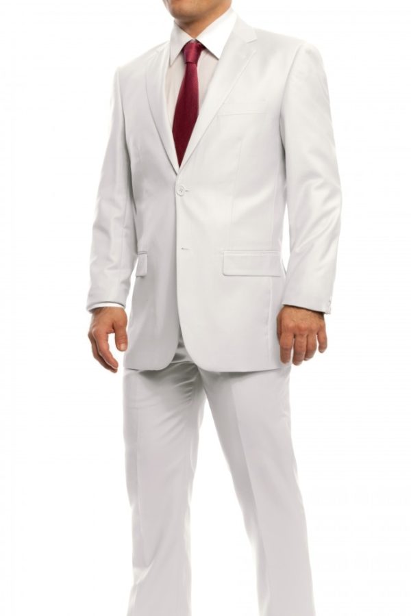 White Modern Fit Two Button Summer Suit - Front View