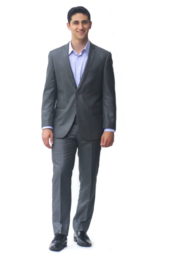 Dark Gray Shark Skin Slim Fit Two Button Suit - Front View