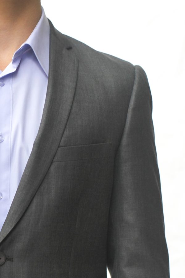 Dark Gray Shark Skin Slim Fit Two Button Suit - Lapel