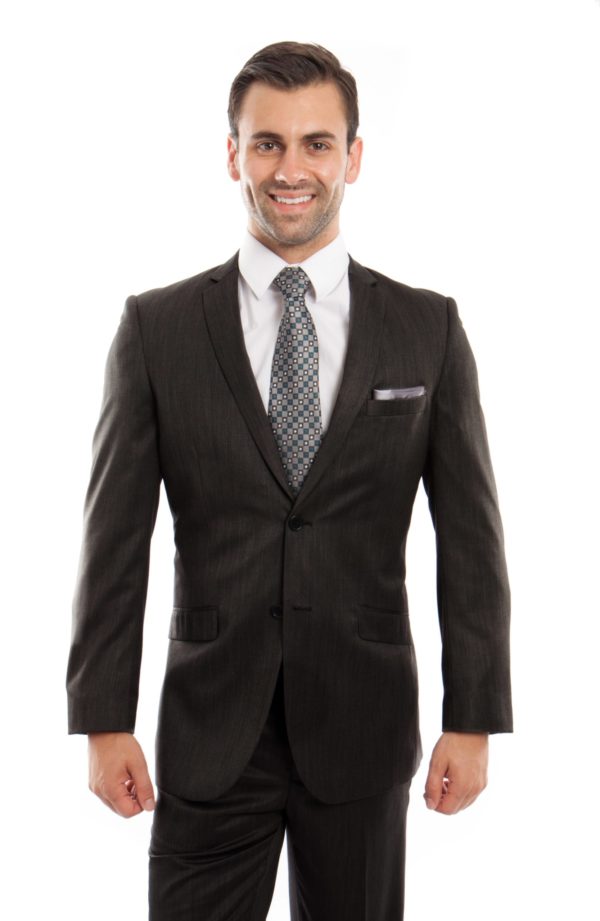 Black Slim Fit Two Button Suit-0