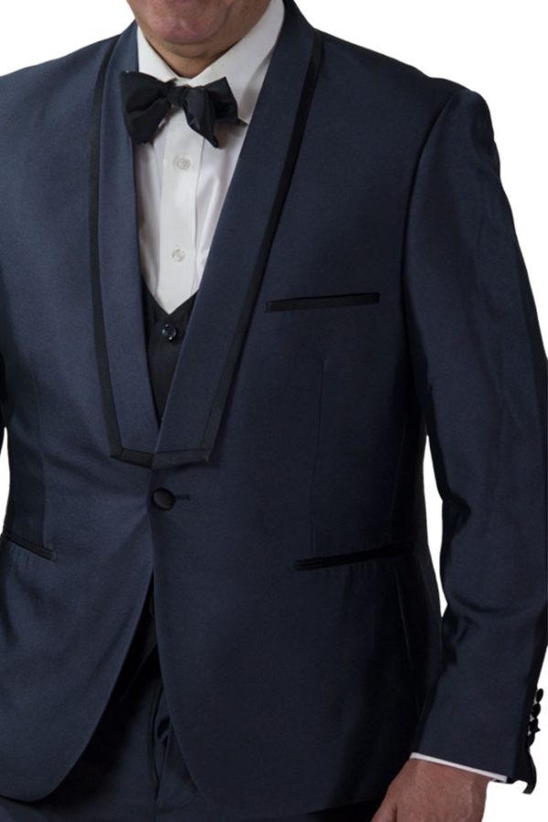 Slim Fit Charcoal 3 Piece Suit with Black Lapel Details-11200