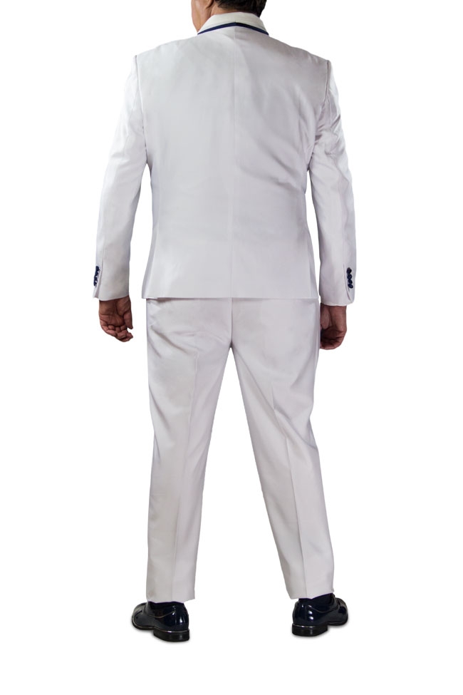 Slim Fit White 3 Piece Suit with Navy Lapel Details-11201 Slim Fit White 3 Piece Suit with Navy Lapel Details-11201