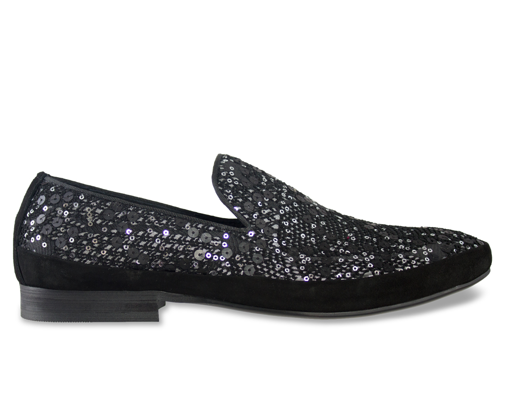 Moretti Black and Silver Sequin Loafers-14600