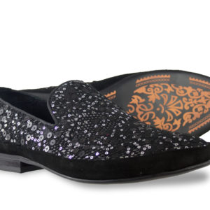 Moretti Black and Silver Sequin Loafers-0