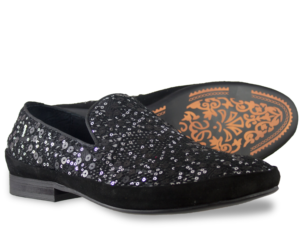 Moretti Black and Silver Sequin Loafers-0