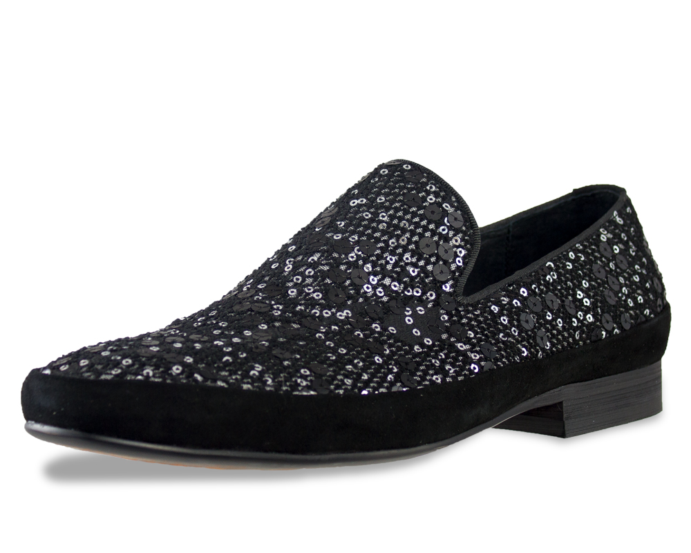 Moretti Black and Silver Sequin Loafers-14602
