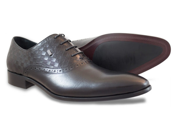 Moretti Black Oxford Shoe with Checkered Pattern-0