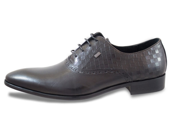Moretti Black Oxford Shoe with Checkered Pattern-14568