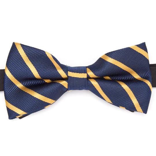 Blue and Gold Striped Bow Tie