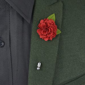 Red Rose with Leaf Lapel Pin in Lapel