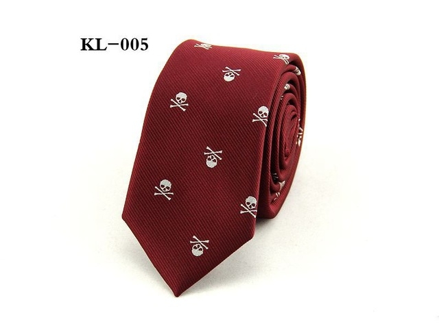 Rust Red Tie with Black Bones and Skulls