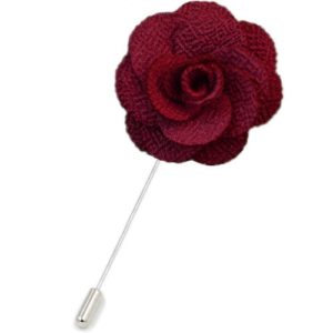 Wine Red Fabric Flower Lapel Pin