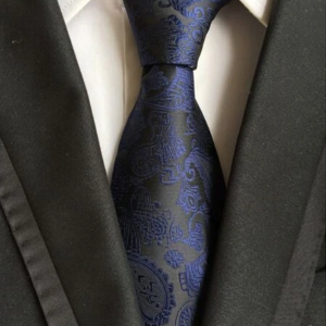 Black Tie with Navy Flower Pattern